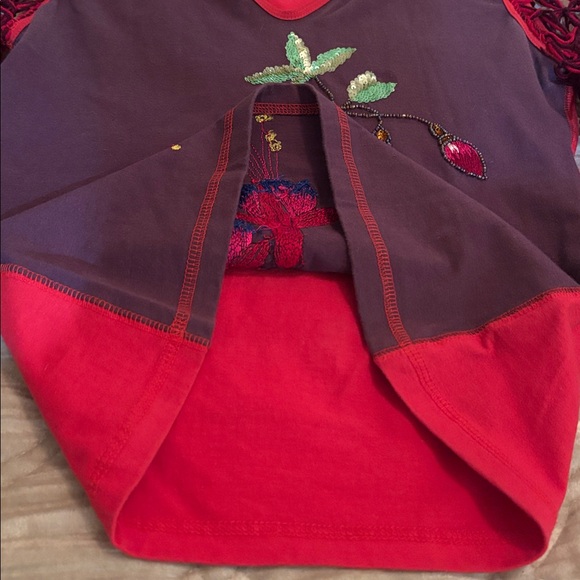 Kanika Cruz floral sequin embroidered open-knit crochet fringe sleeves top sz.S - Picture 7 of 13